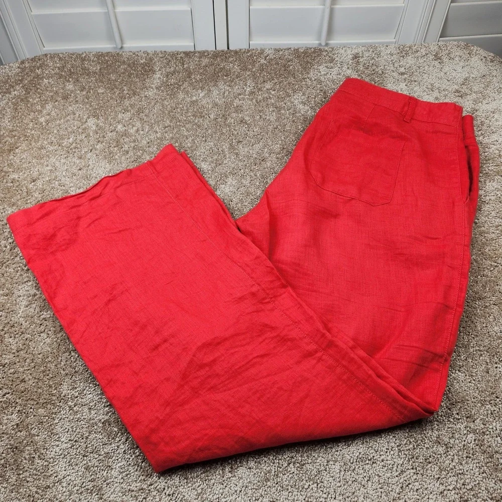 Banana Republic Womens Red Wide Leg Linen Pants Trousers Size 10 Mid Rise